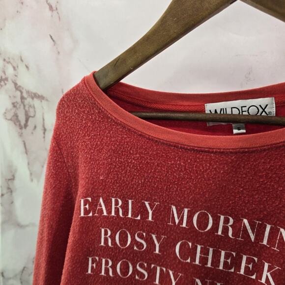 Wildfox Christmas Sweatshirt Womens Small Red Holiday Crewneck Mistletoe Morning - Picture 2 of 11